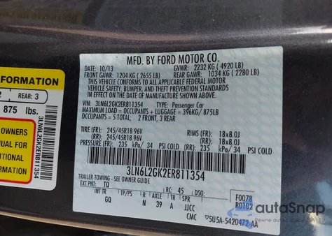 2014 Lincoln Mkz from USA, damaged, VIN 3LN6L2GK2ER811354